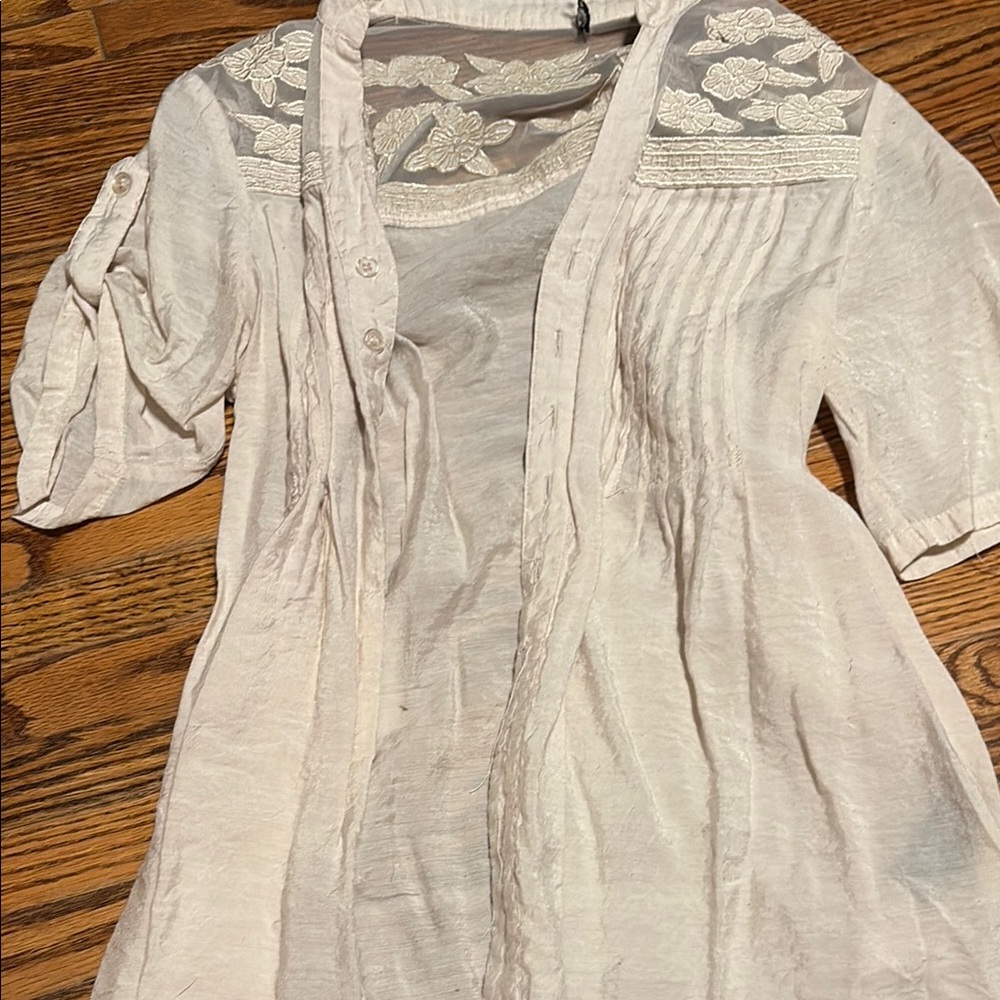 White Embroidered Button-up